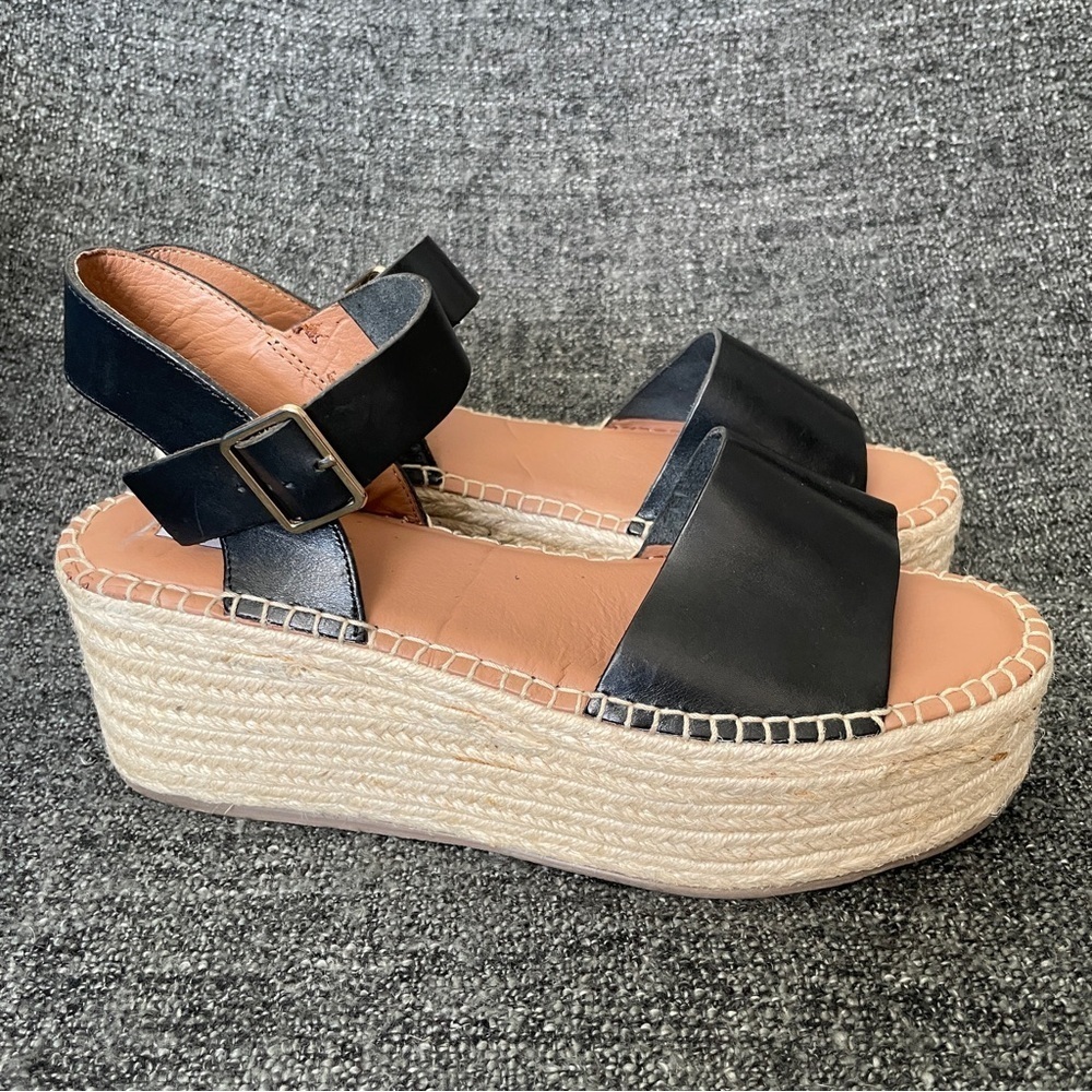 NEW Steve Madden Cabo Espadrille Platform Sandals Black Leather Women’s Size 11